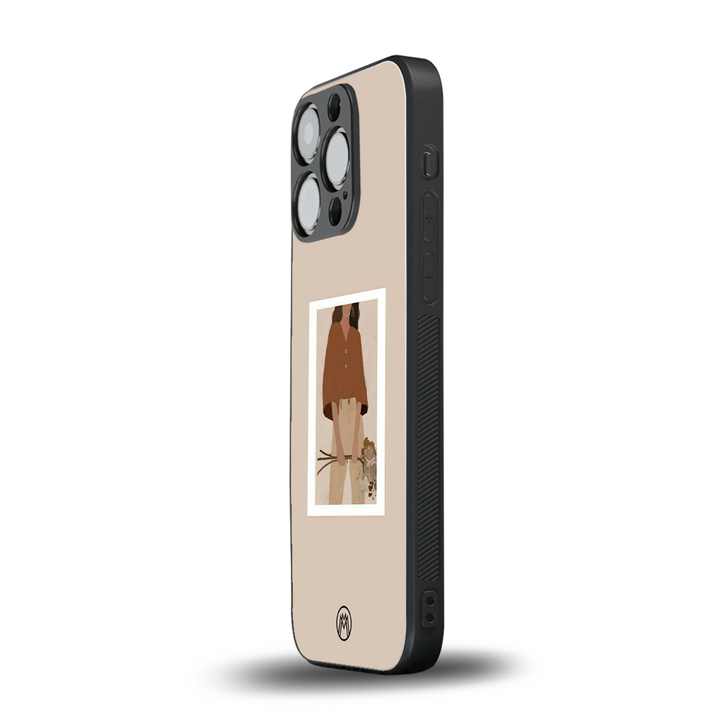 beige brown young lady art back phone cover | glass case for iphone 13 pro