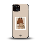 beige brown young lady art back phone cover | glass case for iphone 13