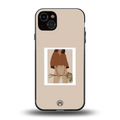 beige brown young lady art back phone cover | glass case for iphone 14 plus