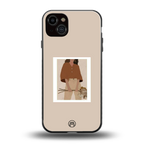 beige brown young lady art back phone cover | glass case for iphone 14 plus