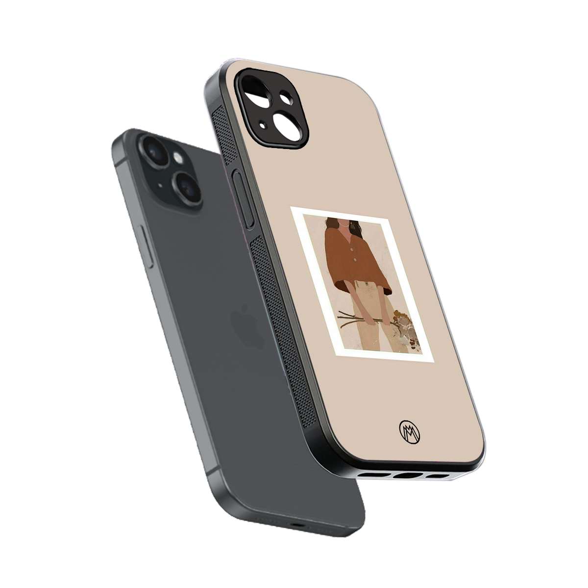 beige brown young lady art back phone cover | glass case for iphone 14 plus
