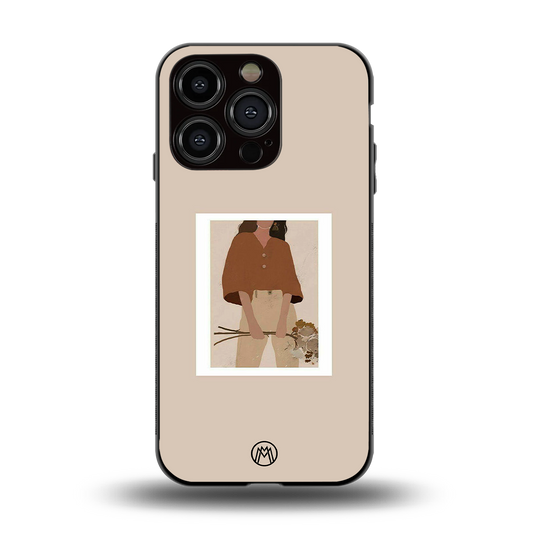 beige brown young lady art back phone cover | glass case for iphone 14 pro