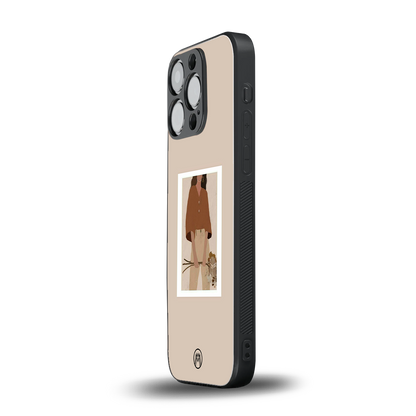 beige brown young lady art back phone cover | glass case for iphone 14 pro