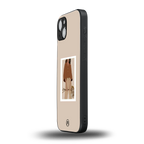 beige brown young lady art back phone cover | glass case for iphone 15