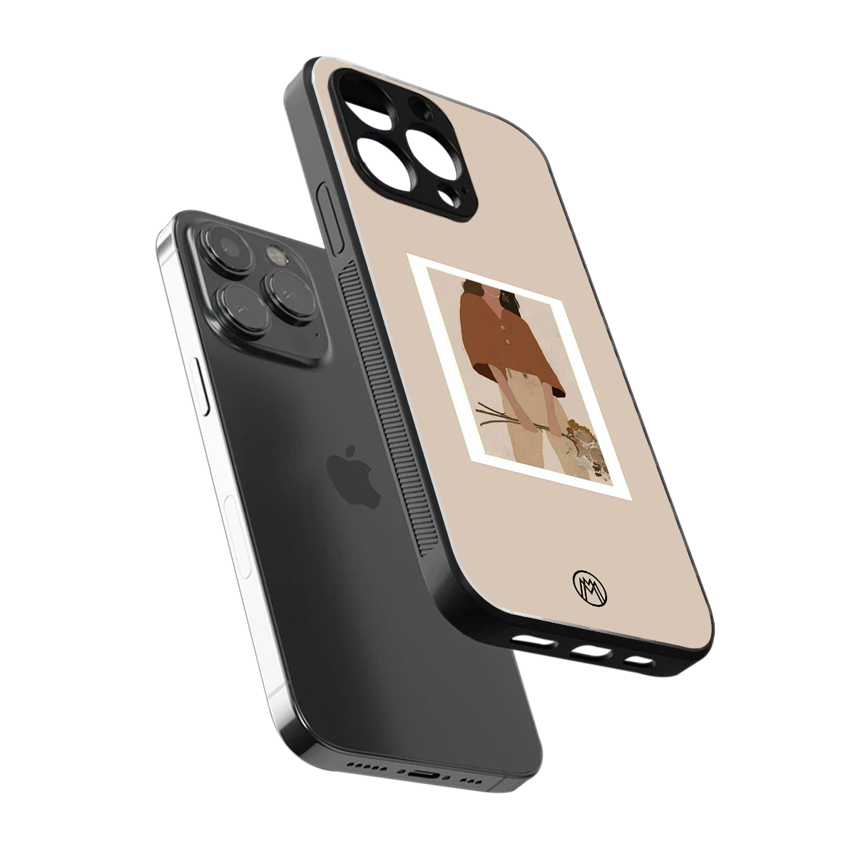 beige brown young lady art back phone cover | glass case for iphone 15 pro