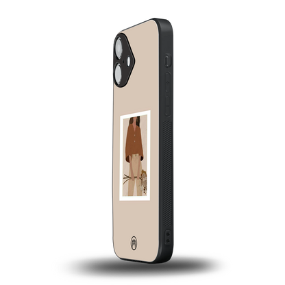 beige brown young lady art back phone cover | glass case for iphone 16 plus