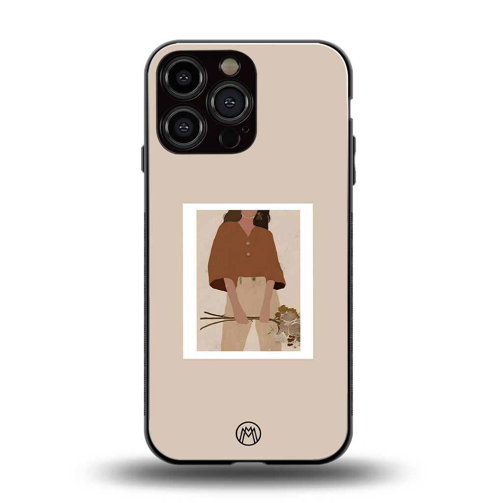 beige brown young lady art back phone cover | glass case for iphone 16 pro max