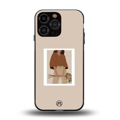 beige brown young lady art back phone cover | glass case for iphone 16 pro max