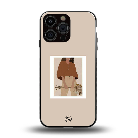 beige brown young lady art back phone cover | glass case for iphone 16 pro max