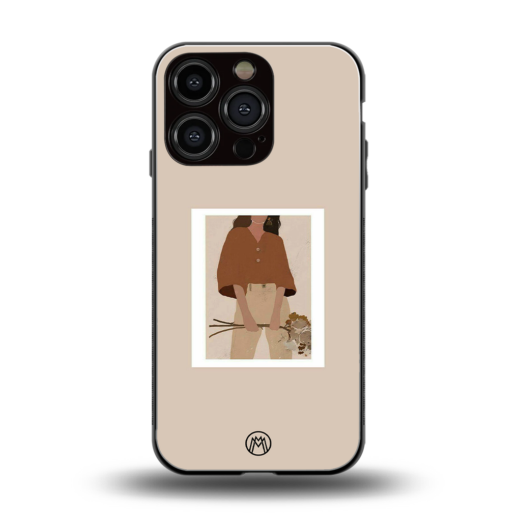 beige brown young lady art back phone cover | glass case for iphone 16 pro