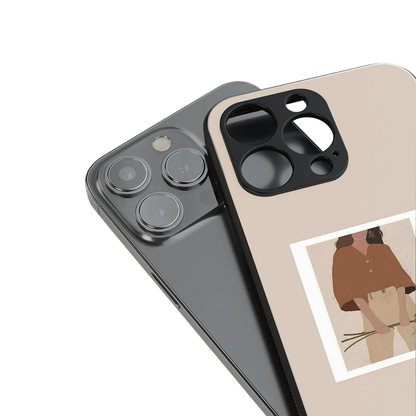 beige brown young lady art back phone cover | glass case for iphone 16 pro max