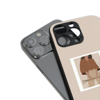 beige brown young lady art back phone cover | glass case for iphone 16 plus