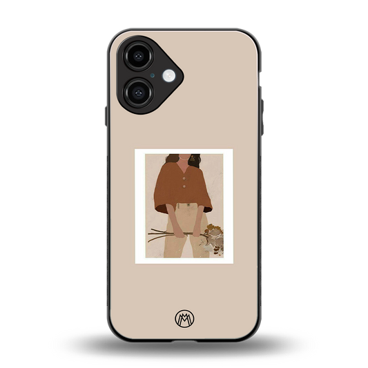 beige brown young lady art back phone cover | glass case for iphone 16
