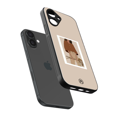 beige brown young lady art back phone cover | glass case for iphone 16