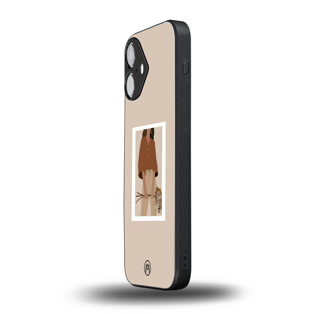 beige brown young lady art back phone cover | glass case for iphone 16