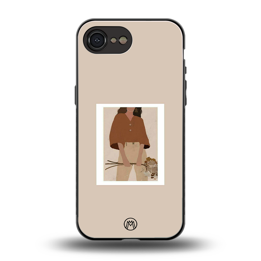 beige brown young lady art back phone cover | glass case for iphone 16e