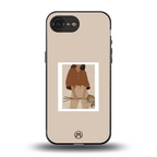 beige brown young lady art back phone cover | glass case for iphone 16e