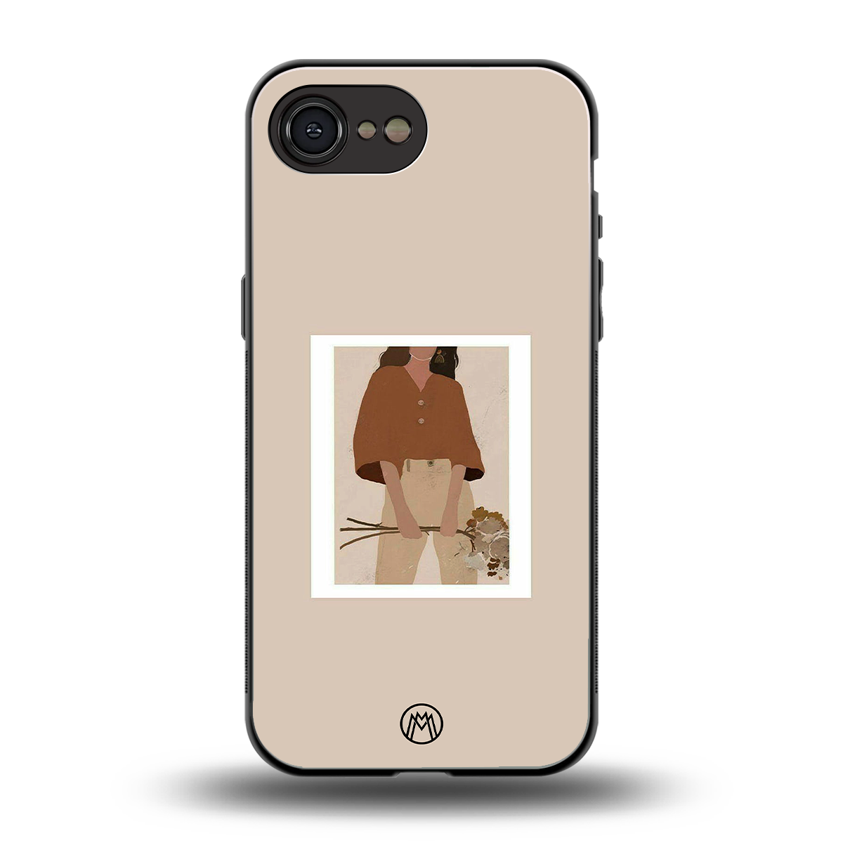 beige brown young lady art back phone cover | glass case for iphone 16e