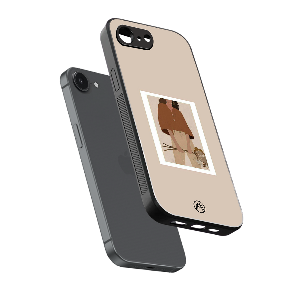 beige brown young lady art back phone cover | glass case for iphone 16e