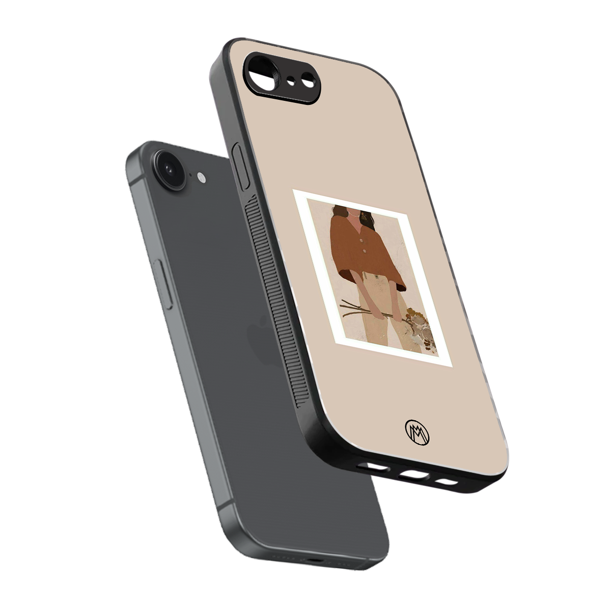 beige brown young lady art back phone cover | glass case for iphone 16e