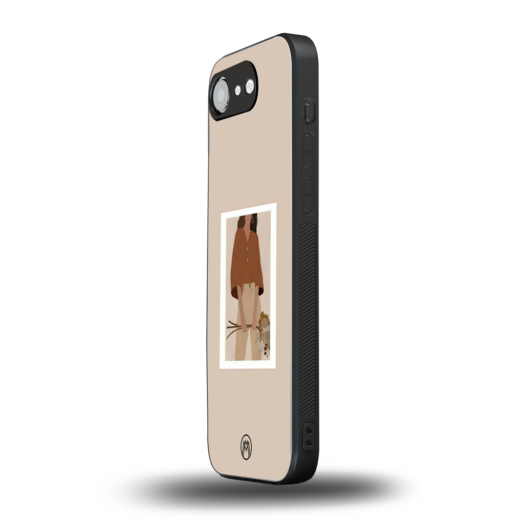 beige brown young lady art back phone cover | glass case for iphone 16e