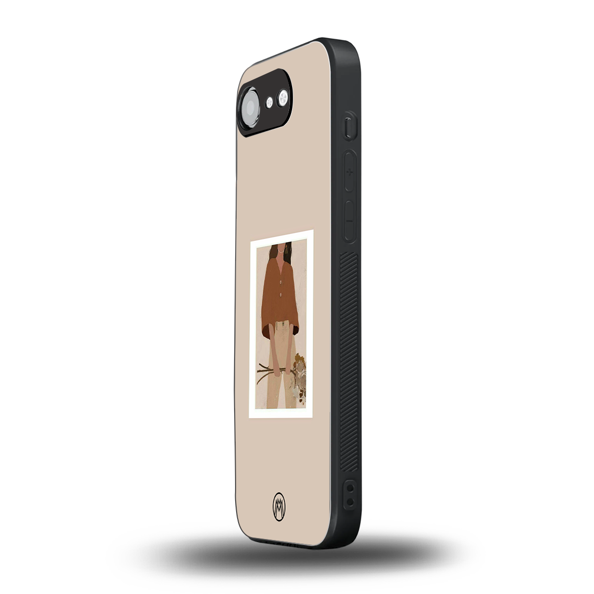 beige brown young lady art back phone cover | glass case for iphone 16e