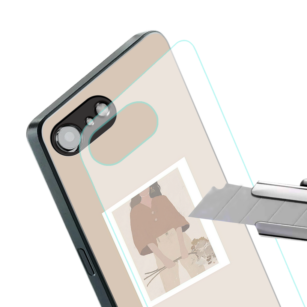 beige brown young lady art back phone cover | glass case for iphone 16e