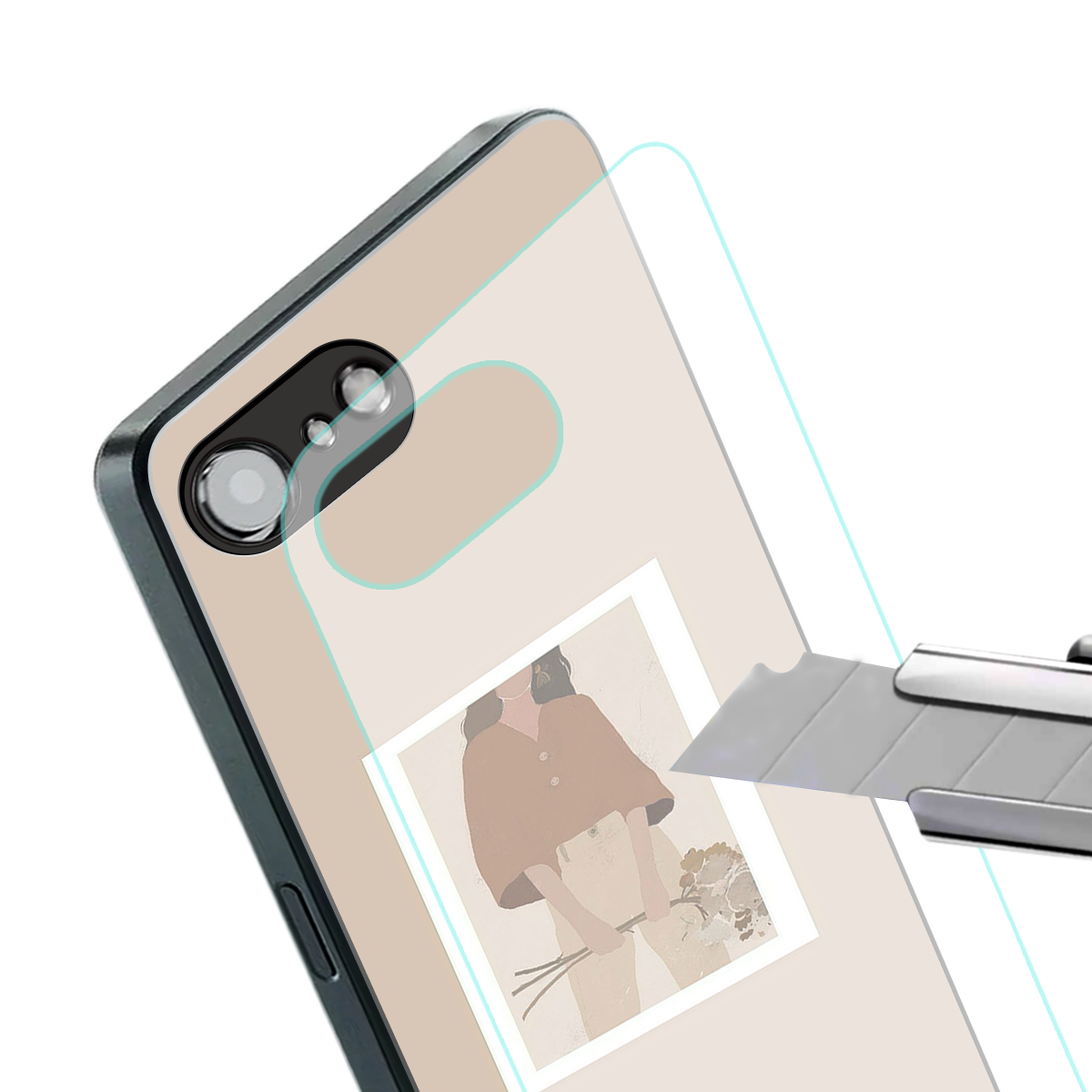 beige brown young lady art back phone cover | glass case for iphone 16e