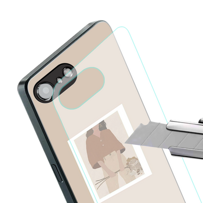 beige brown young lady art back phone cover | glass case for iphone 16e