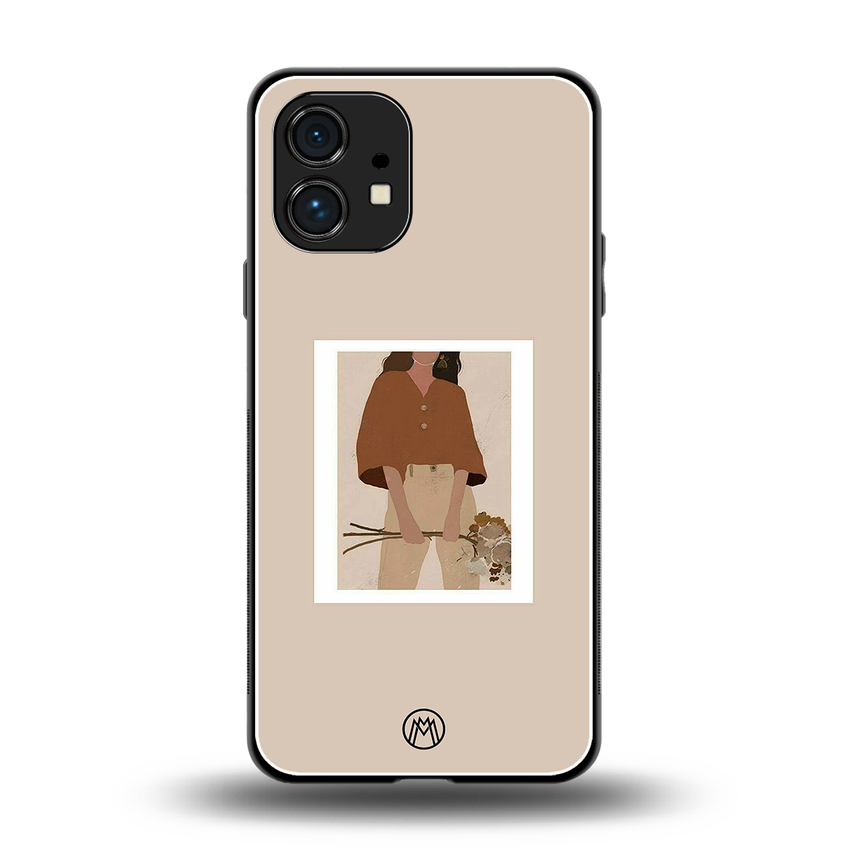beige brown young lady art back phone cover | glass case for nothing phone 1