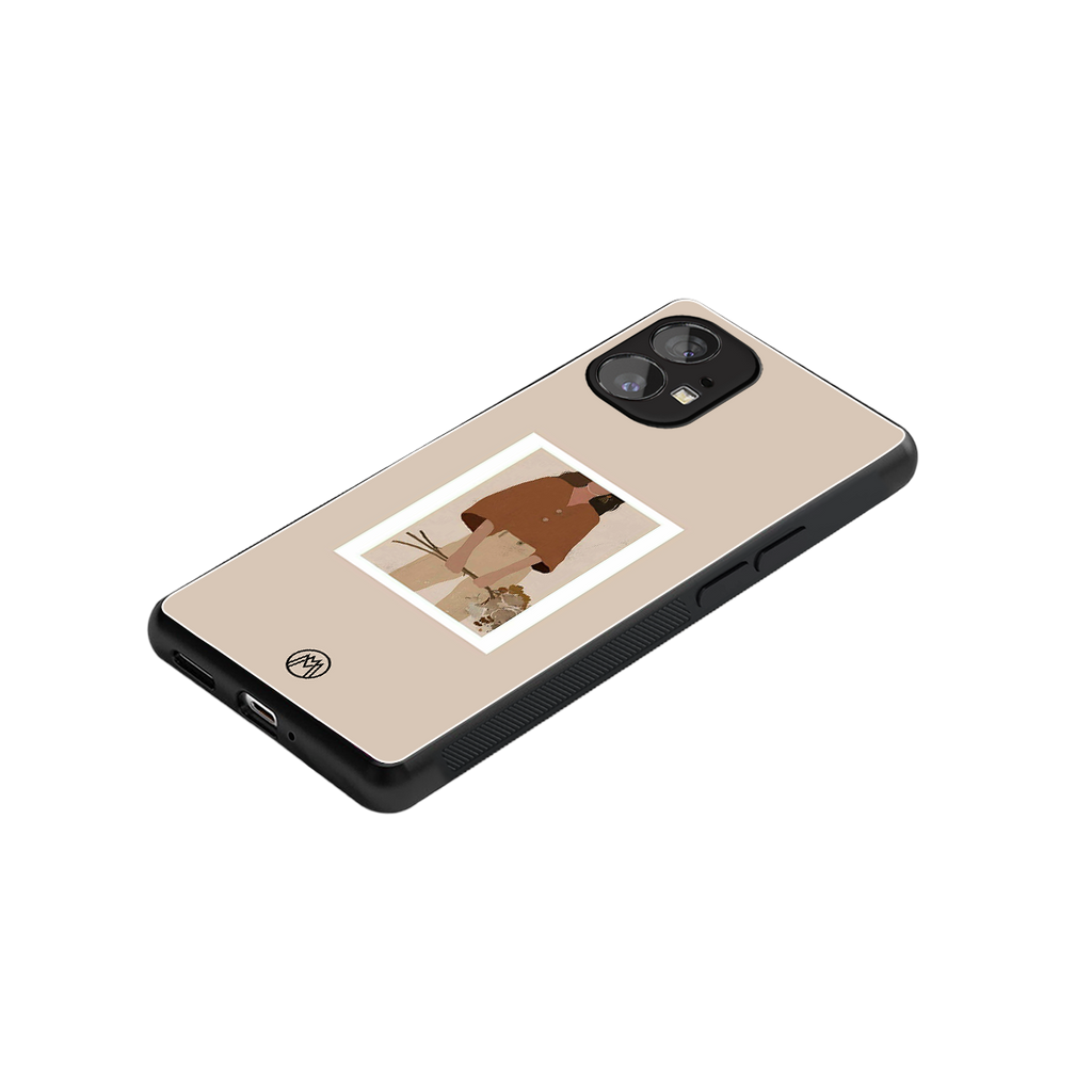 beige brown young lady art back phone cover | glass case for nothing phone 1