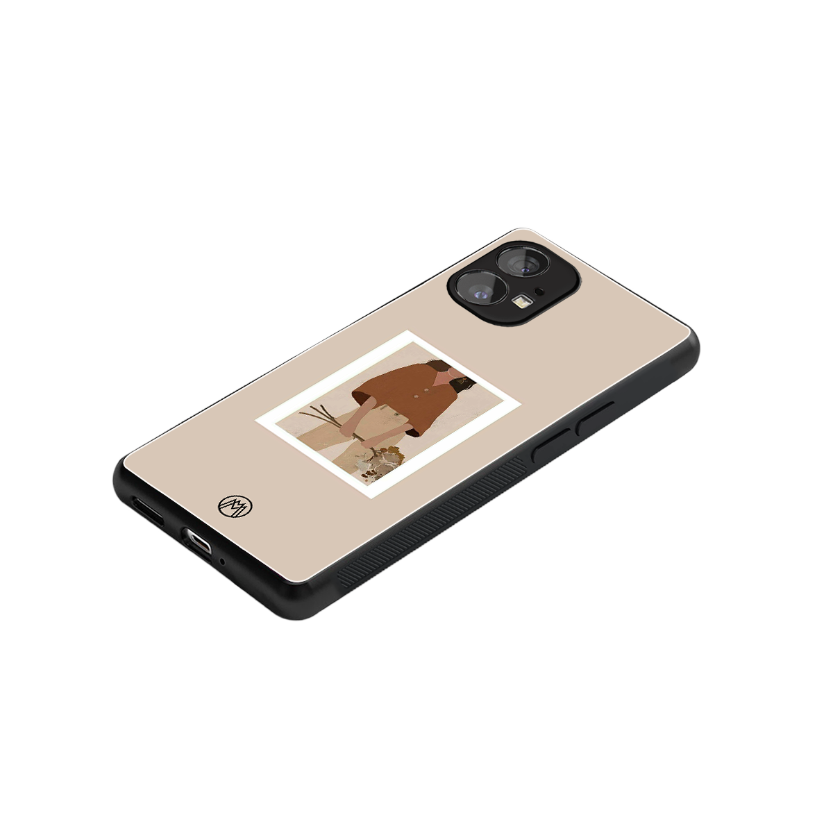 beige brown young lady art back phone cover | glass case for nothing phone 1