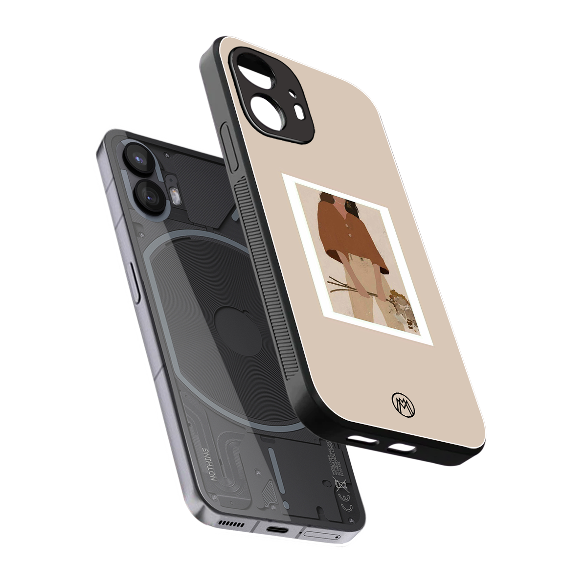 beige brown young lady art back phone cover | glass case for nothing phone 2