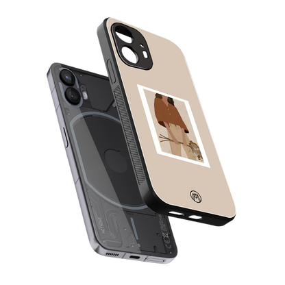 beige brown young lady art back phone cover | glass case for nothing phone 2