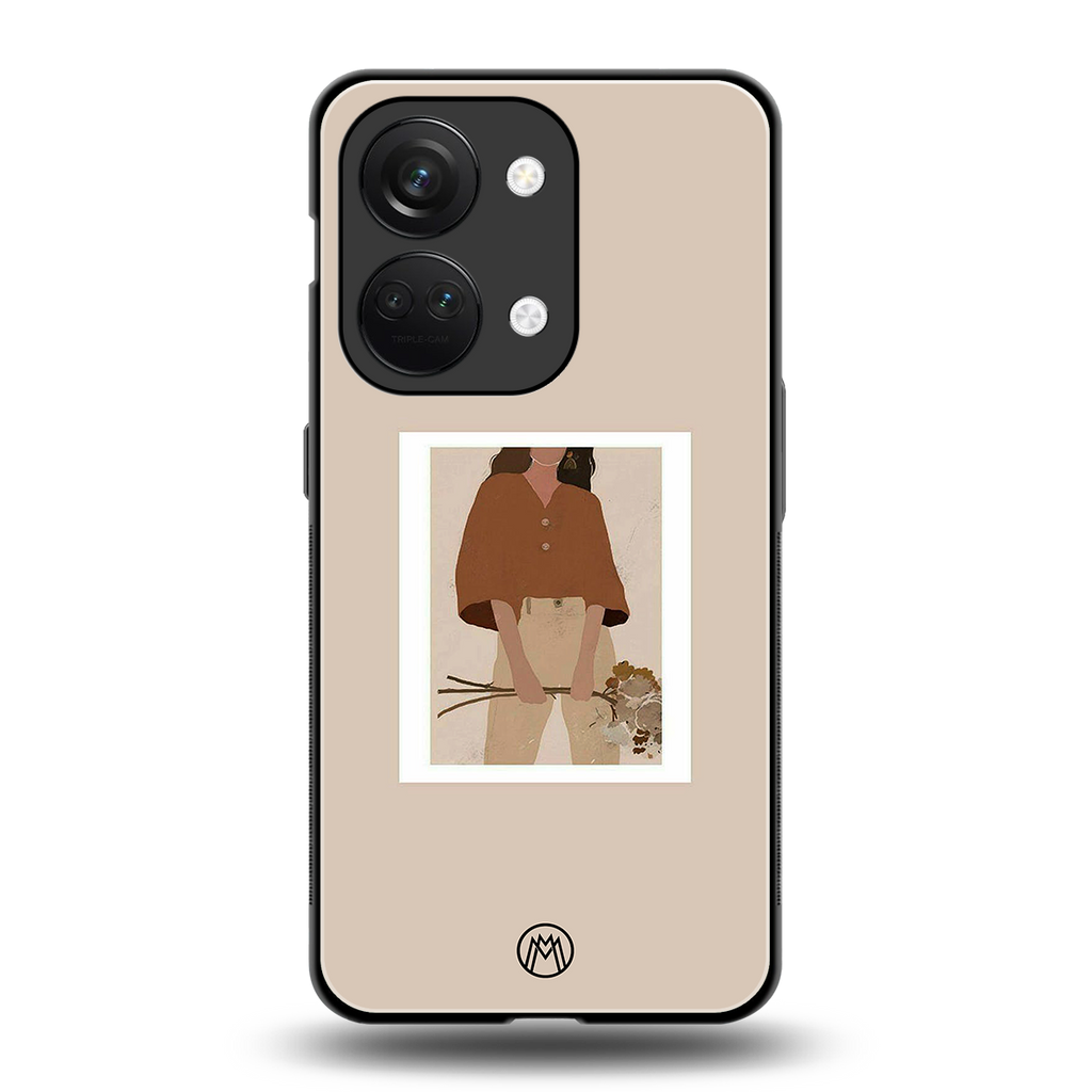 beige brown young lady art back phone cover | glass case for oneplus nord 3