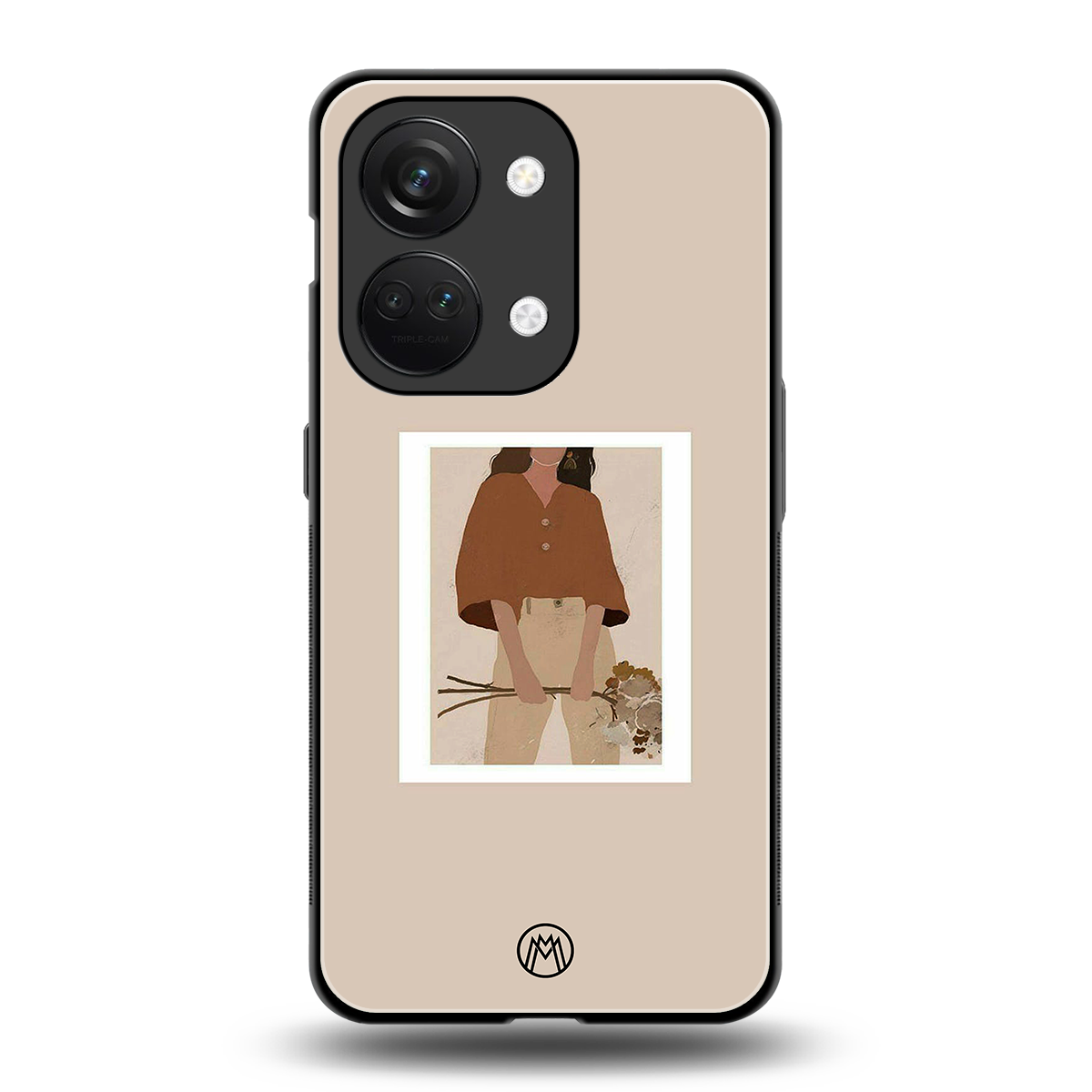 beige brown young lady art back phone cover | glass case for oneplus nord 3