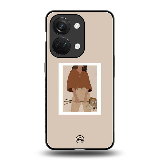 beige brown young lady art back phone cover | glass case for oneplus nord 3