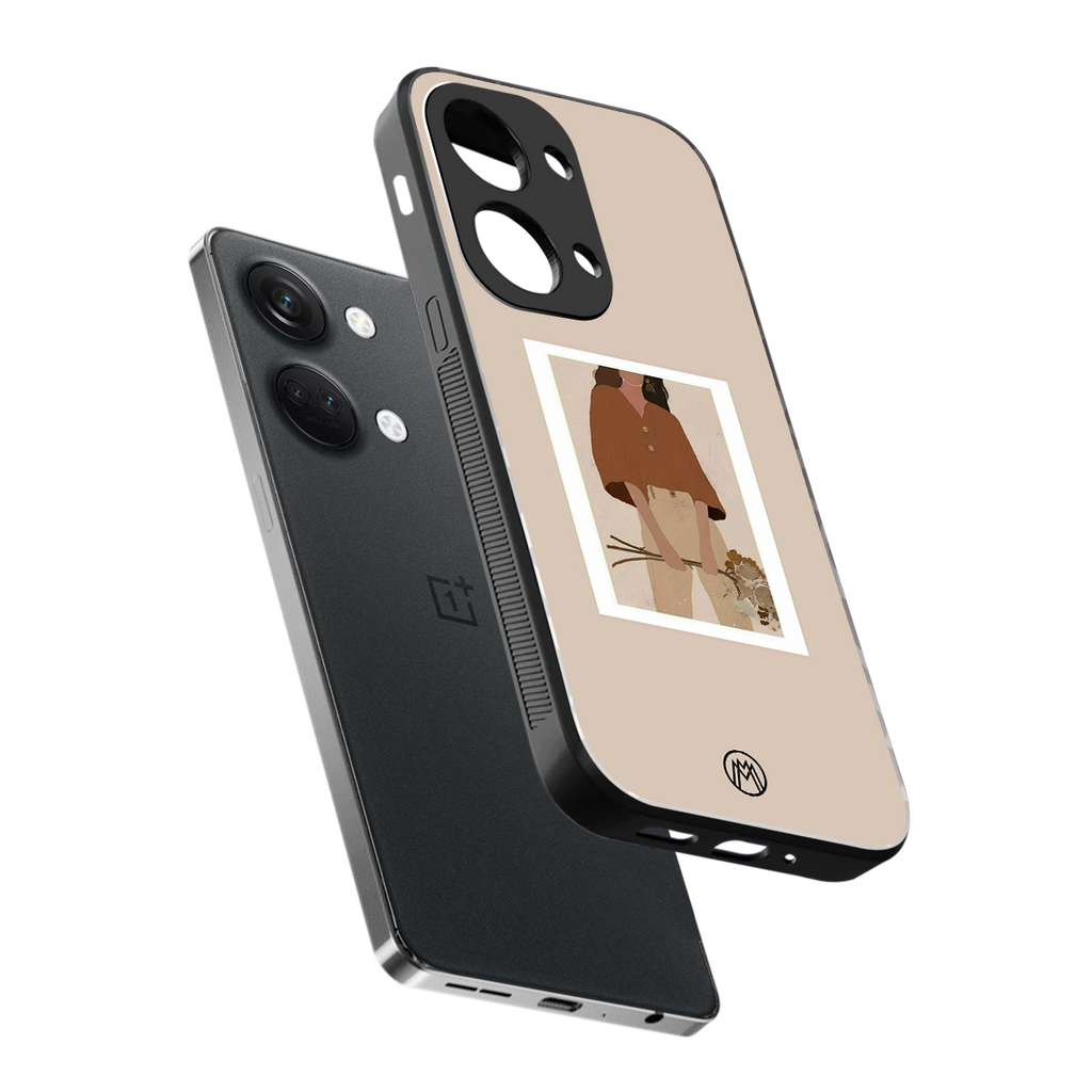 beige brown young lady art back phone cover | glass case for oneplus nord 3