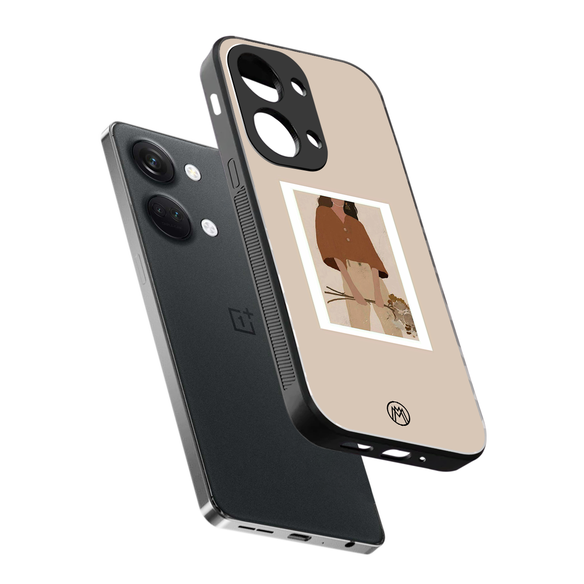 beige brown young lady art back phone cover | glass case for oneplus nord 3