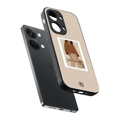 beige brown young lady art back phone cover | glass case for oneplus nord 3