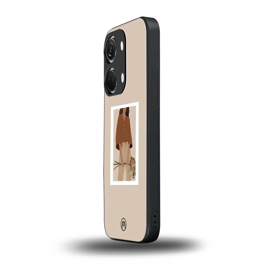 beige brown young lady art back phone cover | glass case for oneplus nord 3