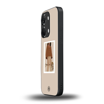 beige brown young lady art back phone cover | glass case for oneplus nord 3