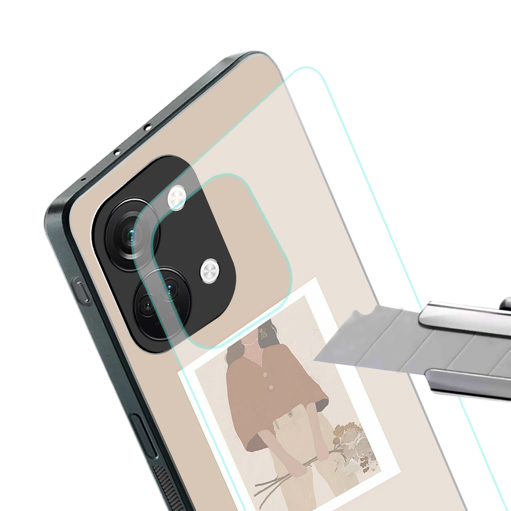 beige brown young lady art back phone cover | glass case for oneplus nord 3
