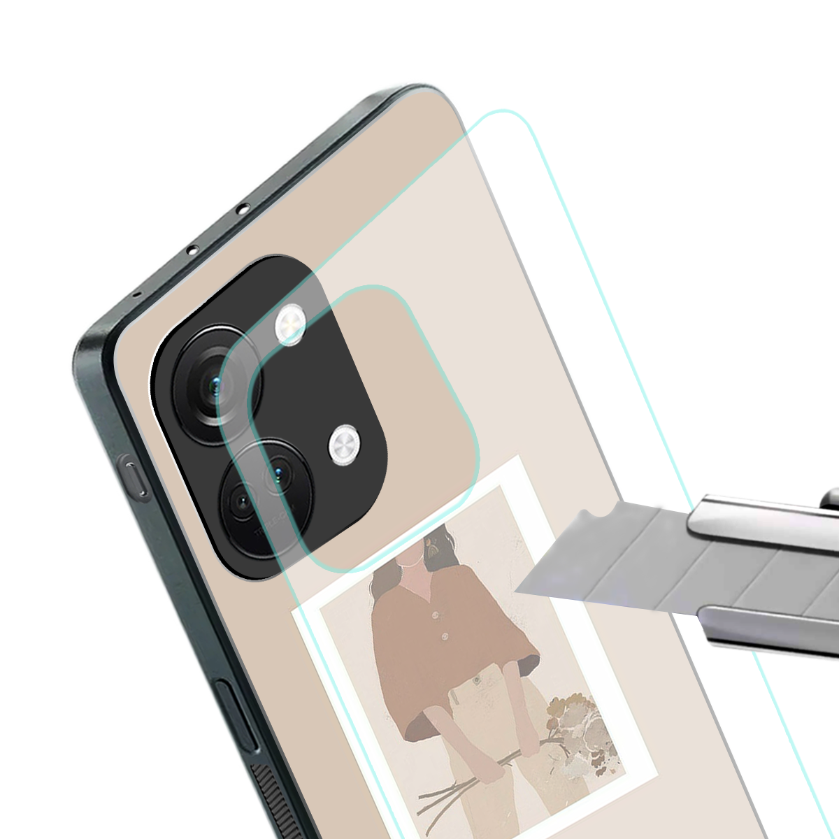 beige brown young lady art back phone cover | glass case for oneplus nord 3