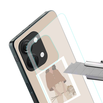 beige brown young lady art back phone cover | glass case for oneplus nord 3