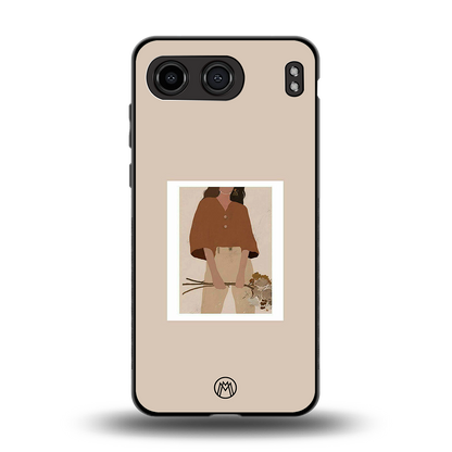beige brown young lady art back phone cover | glass case for oneplus nord 4