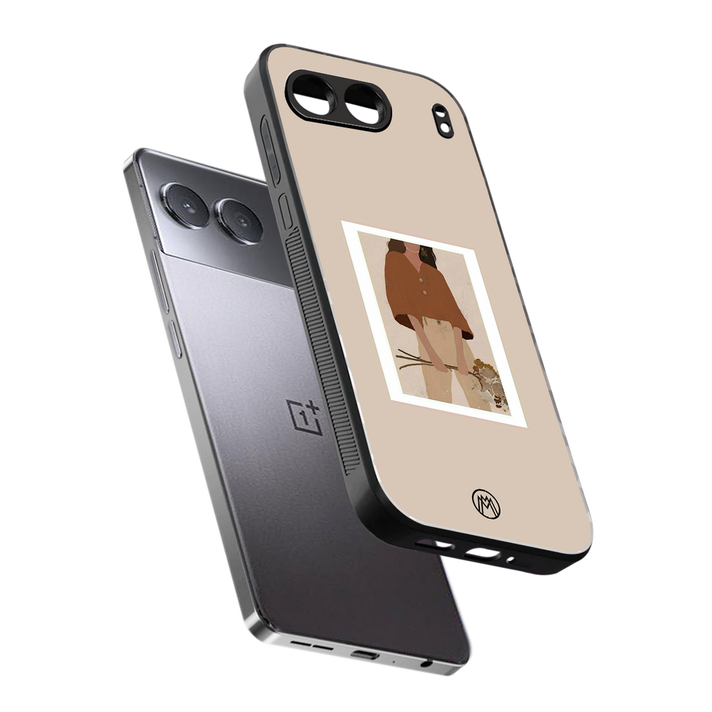 beige brown young lady art back phone cover | glass case for oneplus nord 4