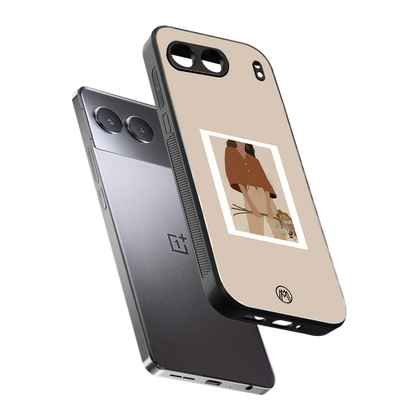 beige brown young lady art back phone cover | glass case for oneplus nord 4