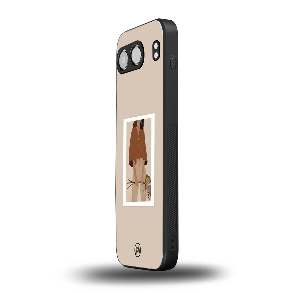 beige brown young lady art back phone cover | glass case for oneplus nord 4