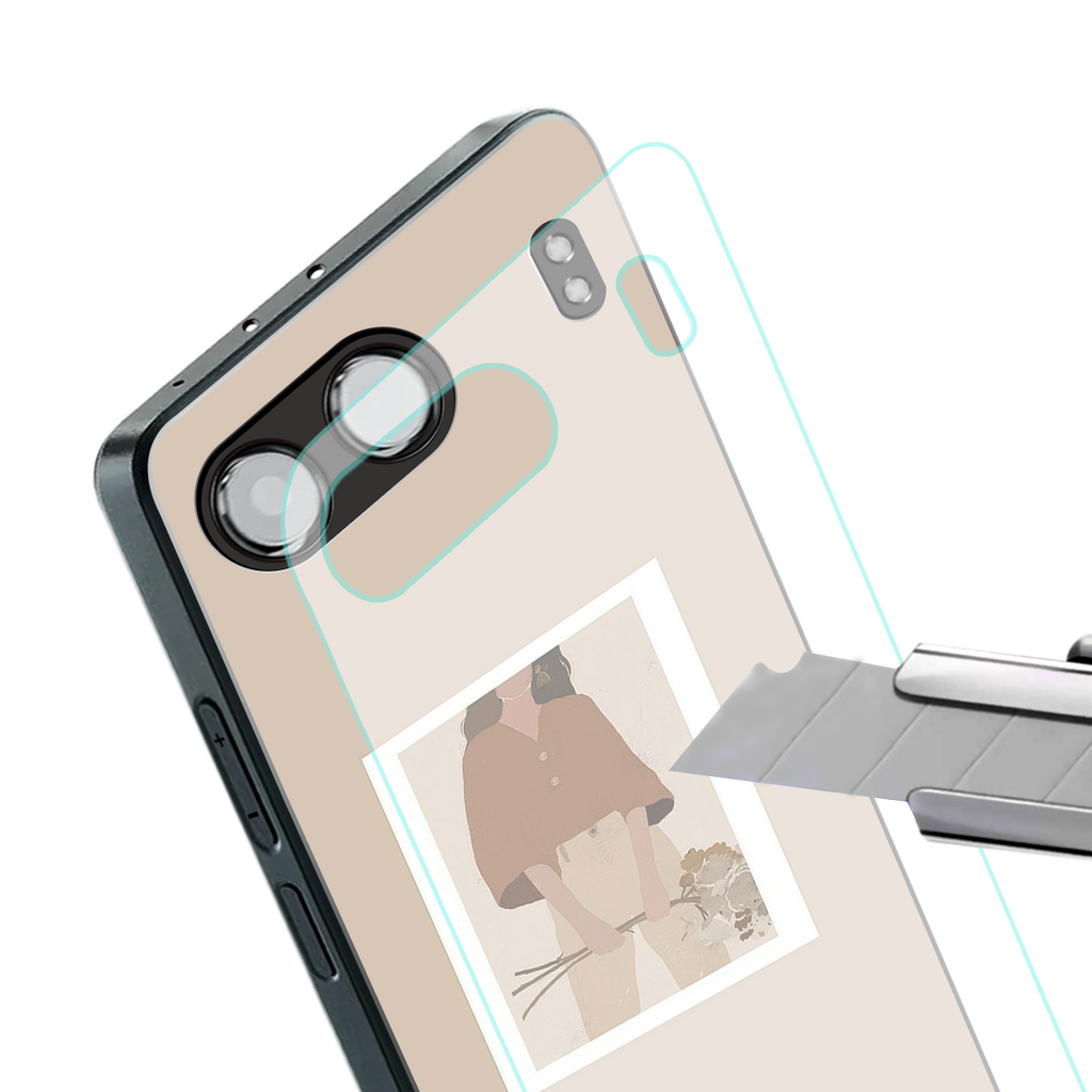 beige brown young lady art back phone cover | glass case for oneplus nord 4